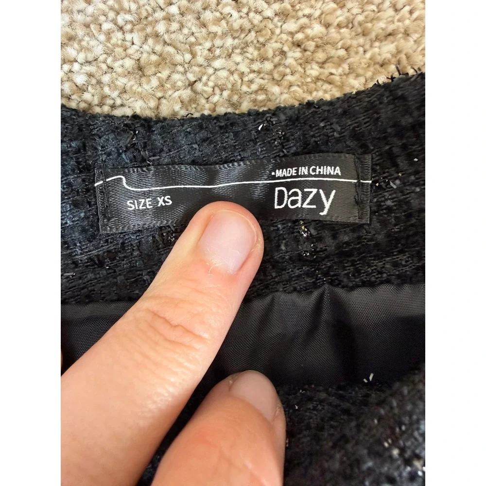 Dazy Black Metallic Tweed Pleated Skort Womens XS High Waist Skirt Sparkle Party